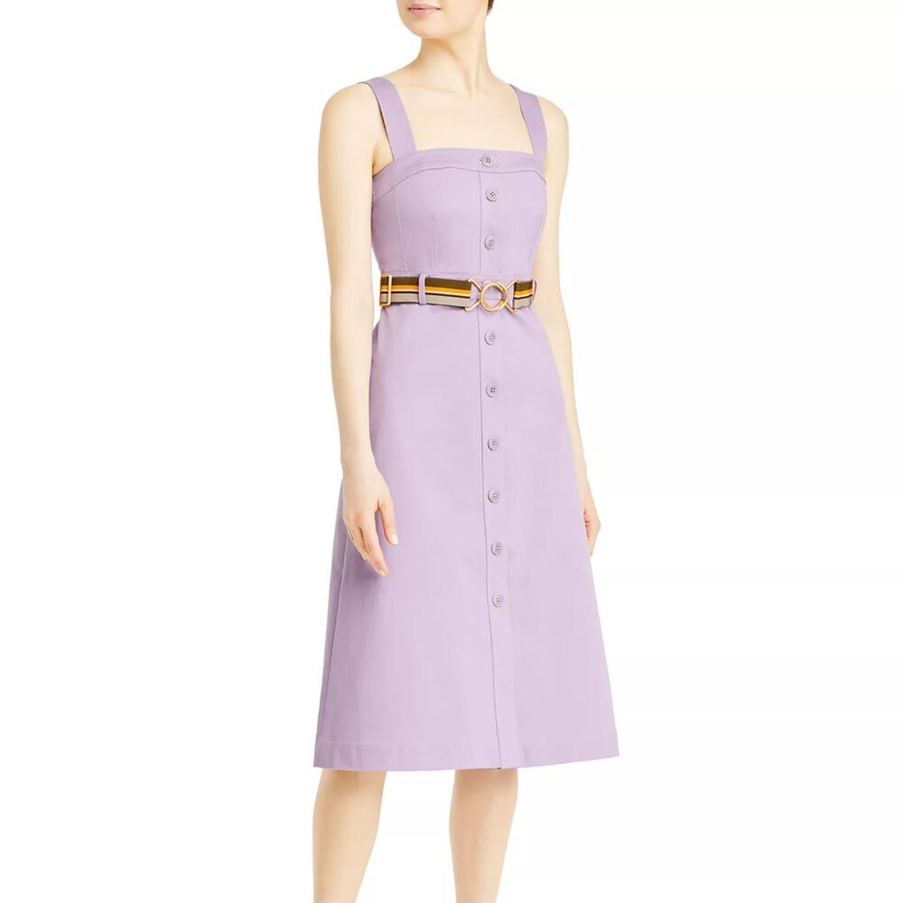 Tory Burch $498 Button Front Sundress 12 Spring Hydrangea Cotton Blend Belted - Picture 14 of 15